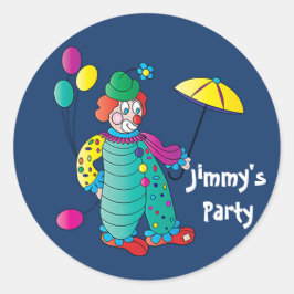 Clown mit Balloons und Regenschirmen und Name einf Runder Aufkleber