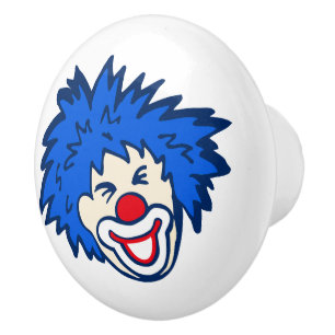 Clown mit blauen Haaren Spaß Zeichnung / Türknauf Keramikknauf