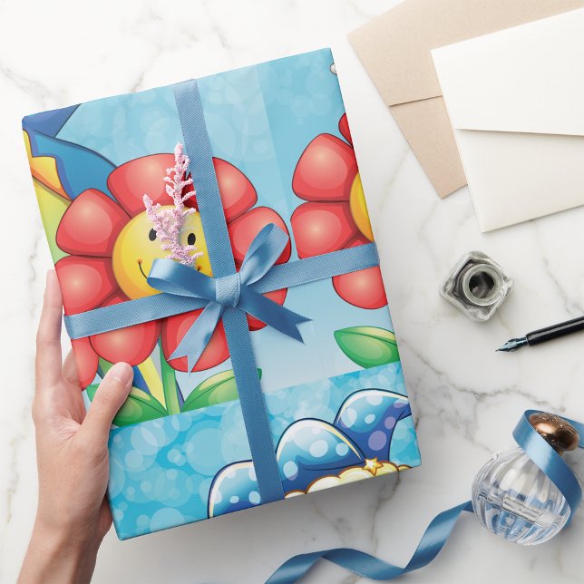 Clown mit Blume Wrapping Paper Geschenkpapier (Von Creator hochgeladen)