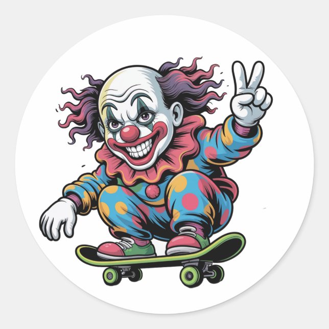 CLOWN ON SKATEBOARD RUNDER AUFKLEBER (Vorderseite)