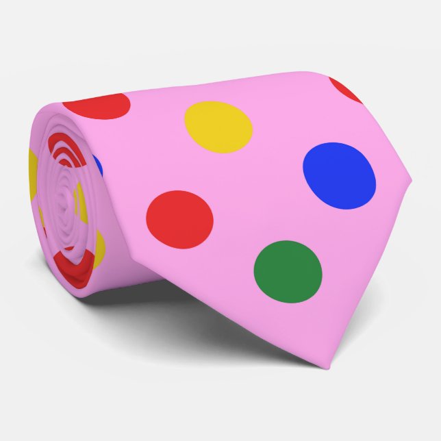 Clown-Partybinde_pink mit farbenfrohen Punkten Krawatte (Gerollt)