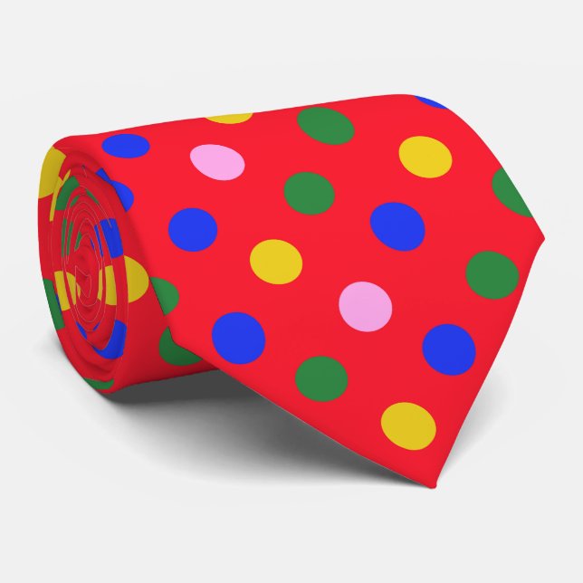 Clown-Partybinde_rot mit farbenfrohen Punkten  Krawatte (Gerollt)