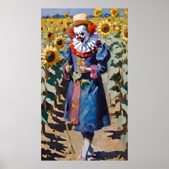 Clown pflückt Sonnenblumen Poster (Vorne)