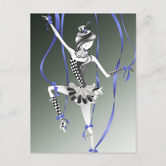 Clown-Puppe Blaue Band Postkarte (Vorderseite)