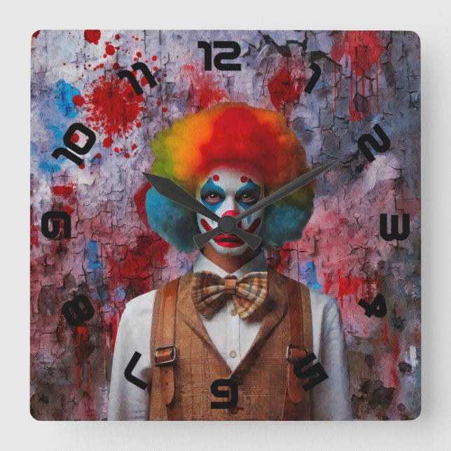 Clown Quadratische Wanduhr (Vorderseite)