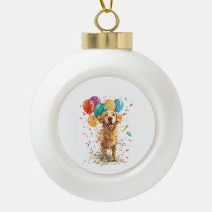 Clown Retriever � Zirkushund mit Ballons Keramik Kugel-Ornament