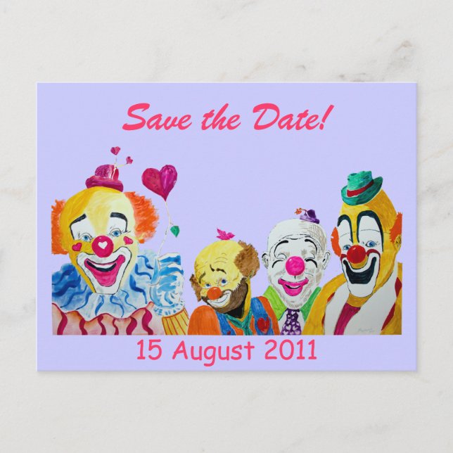 Clown-Save the Date-Postkarte Ankündigungspostkarte (Vorderseite)