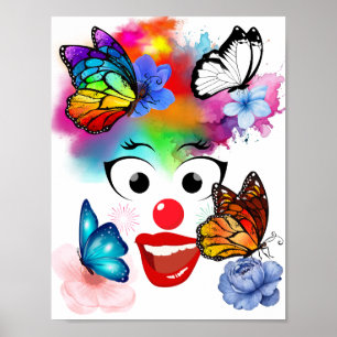 Clown, Schmetterlinge und Pastellfarben Poster