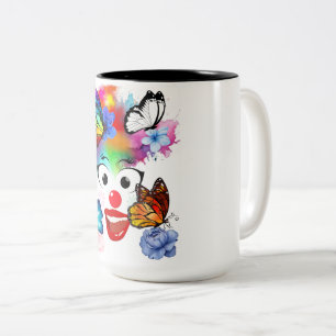 Clown, Schmetterlinge und Pastellfarben Zweifarbige Tasse