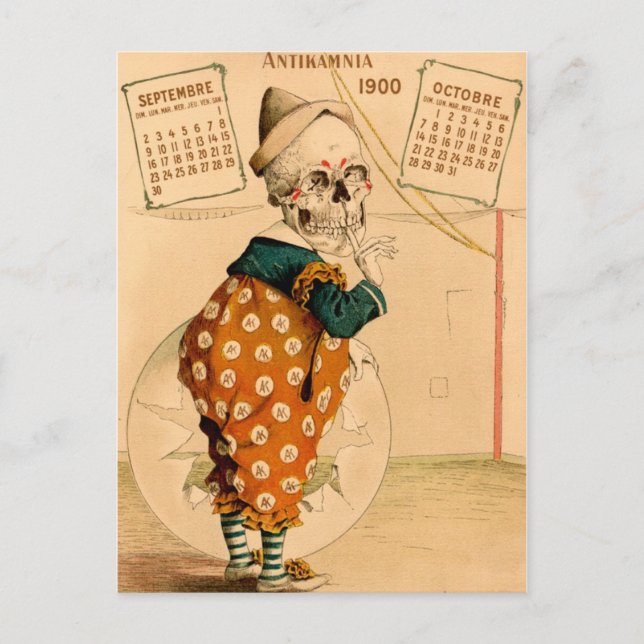 Clown Skeleton Vintag Illustration Postkarte (Vorderseite)