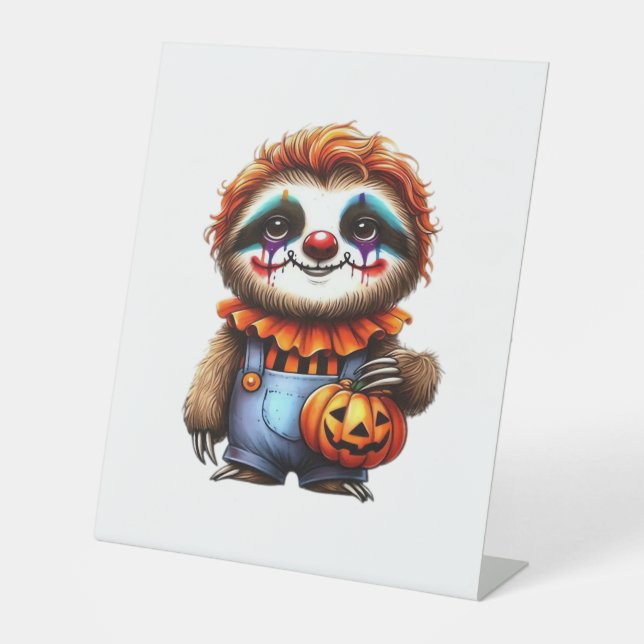 Clown Sloth Halloween Oversifizierter T - Shirt Sockelschild (Vorderseite)