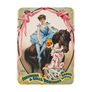 Clown überreicht einer Frau auf einem Pferd Blumen Magnet