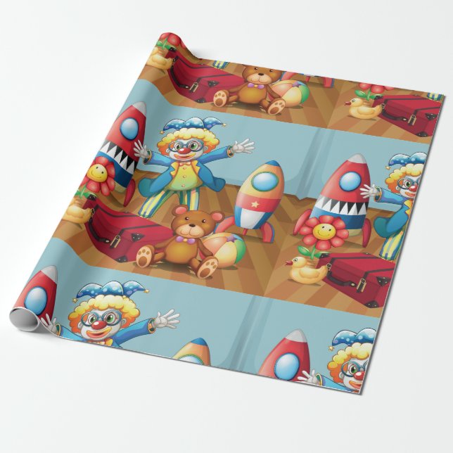 Clown und Spielwaren-Packpapier Geschenkpapier (Ungerollt)