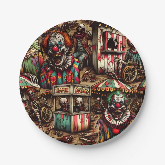 Clown Zombie Halloween Pappteller (Vorderseite)