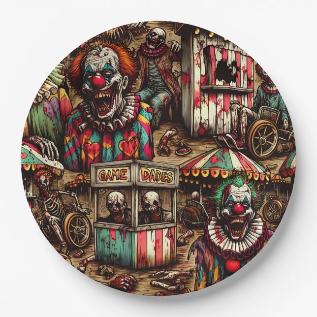 Clown Zombie Halloween Pappteller (Vorderseite)