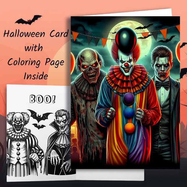 Clown, Zombie und Vampire Halloween-Farbseite Karte (Von Creator hochgeladen)