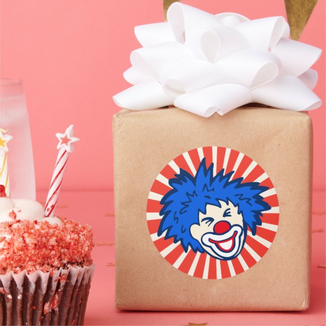 Clownblaues Haar Zirkus Karneval Party Runder Aufkleber (Party)