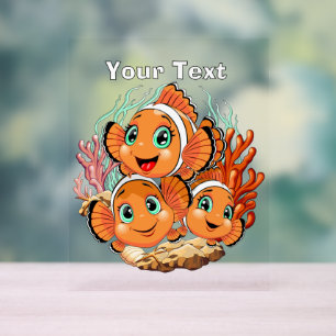 Clownfisch Cartoon süß Familie Unterwasser Acrylschild
