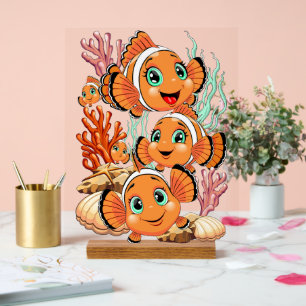 Clownfisch Cartoon süß Familie Unterwasser Acrylschild