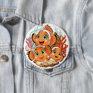 Clownfisch Cartoon süß Familie Unterwasser Button