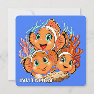 Clownfisch Cartoon süß Familie Unterwasser Einladung
