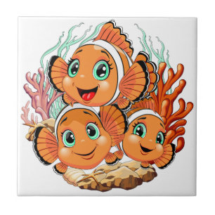 Clownfisch Cartoon süß Familie Unterwasser Fliese