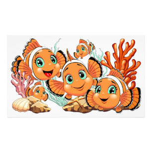 Clownfisch Cartoon süß Familie Unterwasser Fotodruck