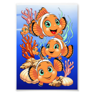 Clownfisch Cartoon süß Familie Unterwasser Fotodruck