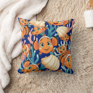Clownfisch Cartoon süß Familie Unterwasser Kissen