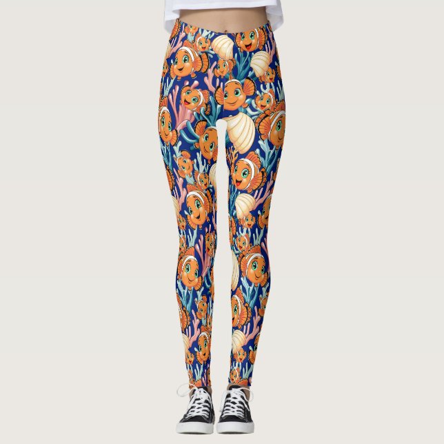 Clownfisch Cartoon süß Familie Unterwasser Leggings (Vorderseite)