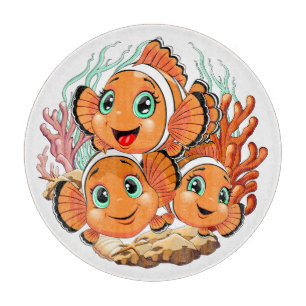 Clownfisch Cartoon süß Familie Unterwasser Schneidebrett