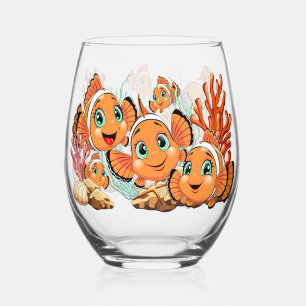 Clownfisch Cartoon süß Familie Unterwasser Weinglas Ohne Stiel