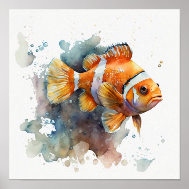 Clownfisch in Aquarellplakatform Poster (Vorne)