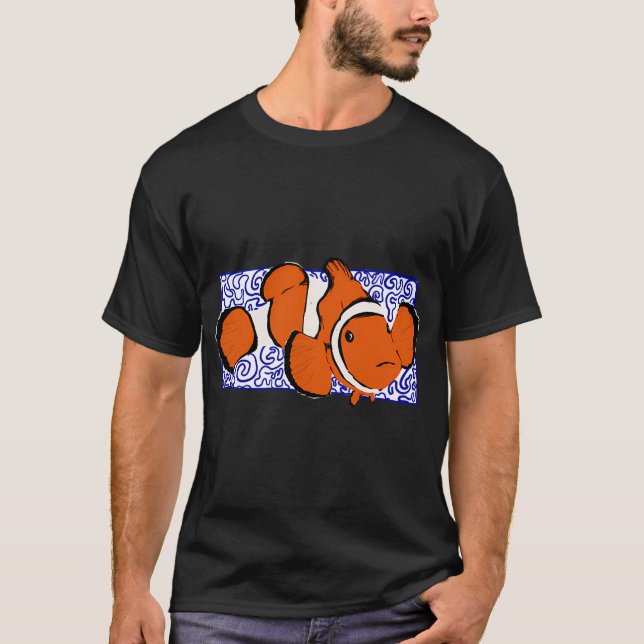 Clownfisch mit blauem Wellenhintergrund T-Shirt (Vorderseite)
