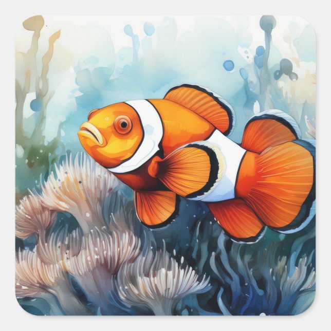 Clownfisch Quadratischer Aufkleber (Vorderseite)