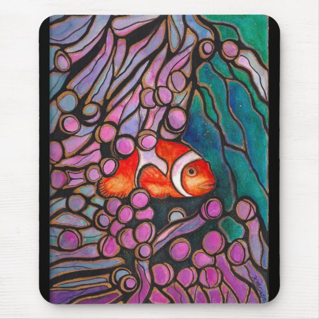 Clownfisch Seeanemone "Bleiglas" Design! Mousepad (Vorne)