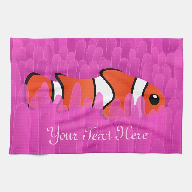 Clownfisch und schöner rosa Anemon Geschirrtuch (Horizontal)