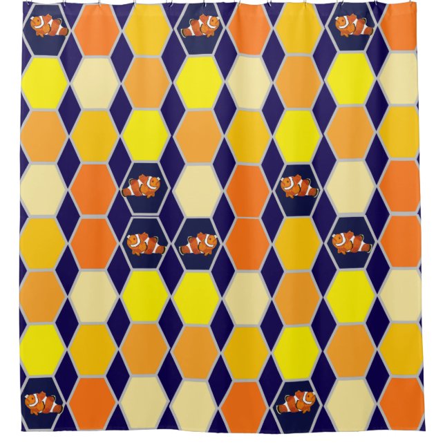 Clownfish Handgezeichnete Kunst Duschvorhang (Vorderseite)