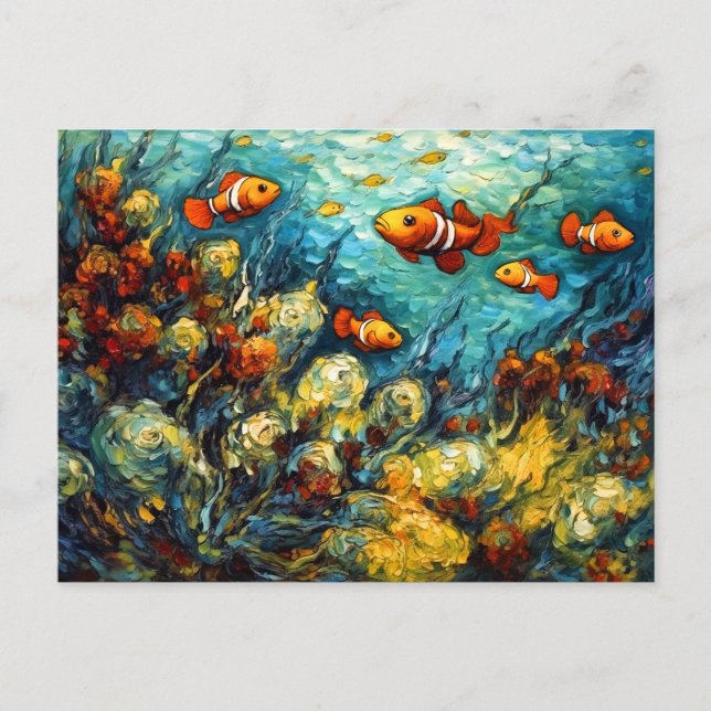 Clownfish in Swirling Coral Reef Painting Postkarte (Vorderseite)