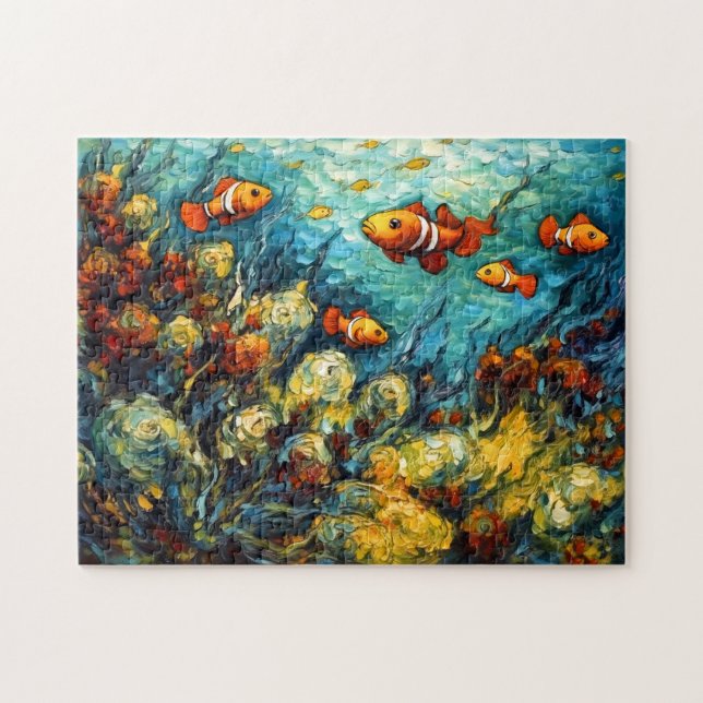 Clownfish in Swirling Coral Reef Painting Puzzle (Horizontal)