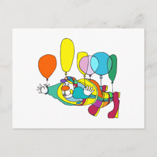 Clownflug mit Ballon Postkarte