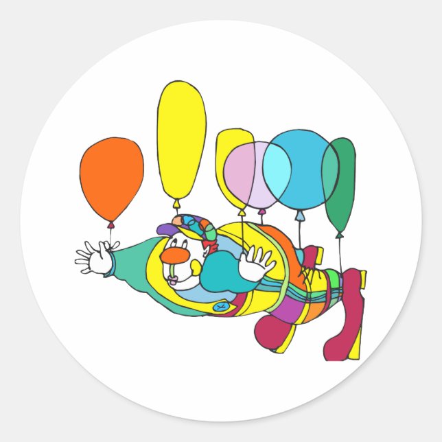Clownflug mit Ballon Runder Aufkleber (Vorderseite)