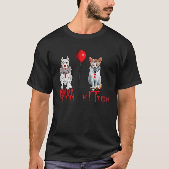 Clownkatzenkatze und Pitbulle Horror Halloween T-Shirt (Vorderseite)