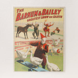 Clowns mit auftretenden Gänsen, Hähnen und Esel. Puzzle