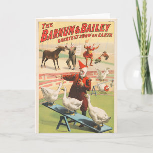 Clowns mit Darstellenden Gänsen, Roosters & Donkey Karte