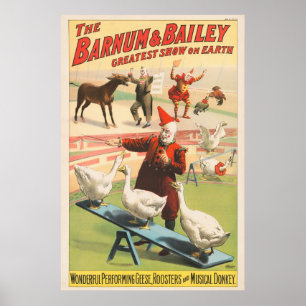 Clowns mit Darstellenden Gänsen, Roosters & Donkey Poster
