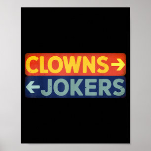 Clowns rechts, Joker links, lustige Retro Poster