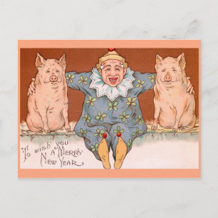 Clowns, Schweine und viel Glück Postkarte