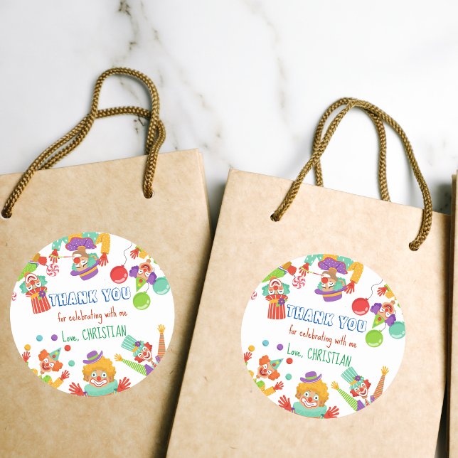 Clownzirkus Geburtstagsparty personalisierter Name Runder Aufkleber (Von Creator hochgeladen)