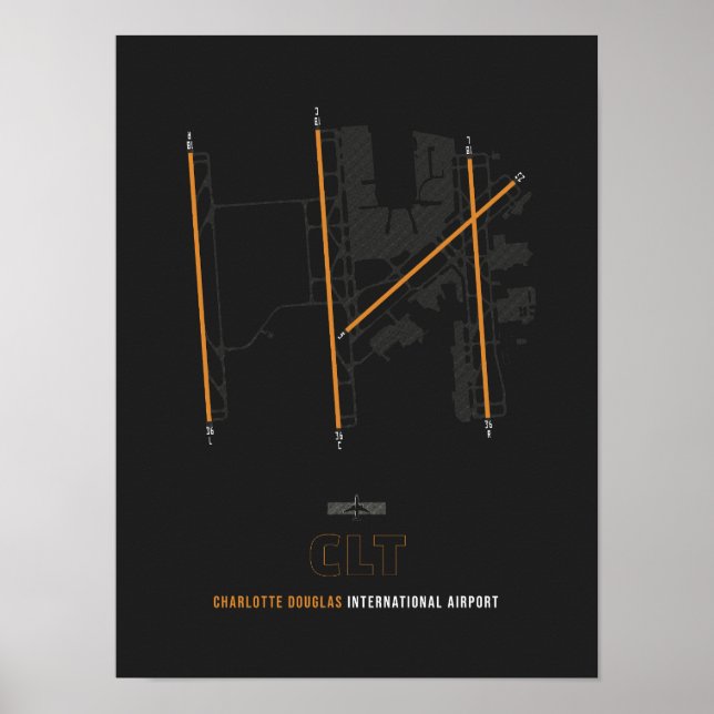 CLT - Charlotte Douglas Airport Diagramm Poster (Vorne)